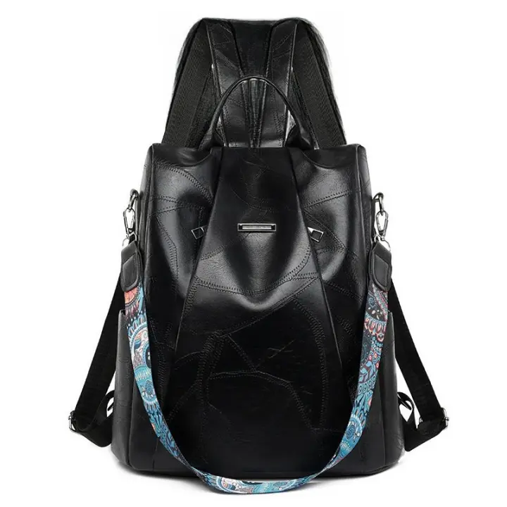 Mochila de Cuero Suave Casual para Mujeres Impermeable, Resistente al Desgaste, Antirrobo con Patrones de Parche Bolsa de Hombro Grande con Lining de Dacron - 1
