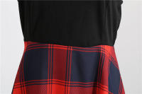 Women plaid print long sleeve vintage a line party dress v neck - details 22