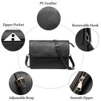 Bolso bandolera minimalista negro para mujer - Bolso de hombro vegano con múltiples bolsillos, cierre en tono dorado y correa ajustable, bolso elegante para todos los días, bolso bandolera pequeño - details 7