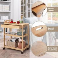 Carro de Cocina sobre Ruedas con cajón y estantes, Estante rodante de bambú de 3 Niveles con encimera de Madera Maciza y Ruedas bloqueables (Natural) - details 6