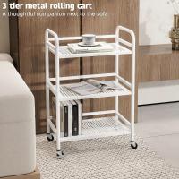 Carrito Cocina,Carro Auxiliar de Metálicos de 3 Niveles Cocina o Multiuso con Ruedas,para el hogar,60×30×75cm,Blanco - details 7