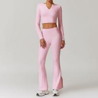 Conjunto deportivo de ocio para mujer, pantalones de pierna ancha de cintura alta, Top adelgazante de manga larga para Fitness, Otoño e Invierno - details 9