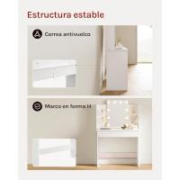 Mesa de Maquillaje LED Regulable Diseño de Cajones de Gran y Estantes de 90x40x135cm para Dormitorio - details 1