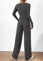 Conjunto de otoño Camiseta asimétrica de manga larga Pantalones de pierna ancha Traje informal Chándal - details 33