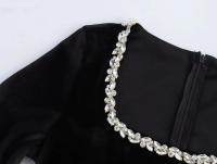 Elegante Vestido de Terciopelo con Cuello Cuadrado y Manga Larga Vestido de Fiesta de Cintura Alta para Mujeres Vestido de Noche con Cuentas - details 13