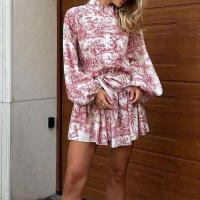 Vestido de Cinturón de Encaje Impreso Vintage Moda de Primavera-Verano para Mujeres - details 9