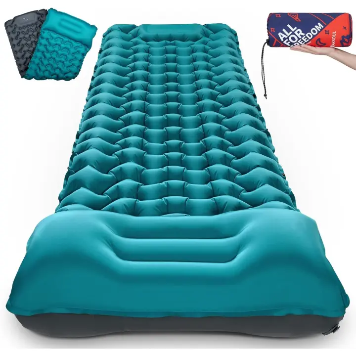 Colchoneta Autoinflable para Dormir para Acampar: Utraligero Esterilla Inflable Portatíl Colchón Individual, concon Bomba de Pie para Camping, Exteriores, Viaje - 1