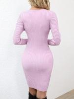 Vestido de punto con botones para fiesta, cuello en V y manga larga con cintura de estilo retro - details 5