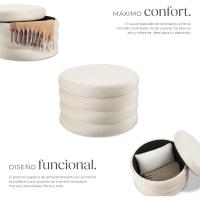 Taburete Almacenaje Bouclé, Carga: 120 kg, MDF, Puff Almacenaje, Taburete Dormitorio, Reposapies Puff, Zapatero Entrada Recibidor, Asiento Acolchado, Ideal Salón Hogar - 42 x 47 cm Crema - details 18