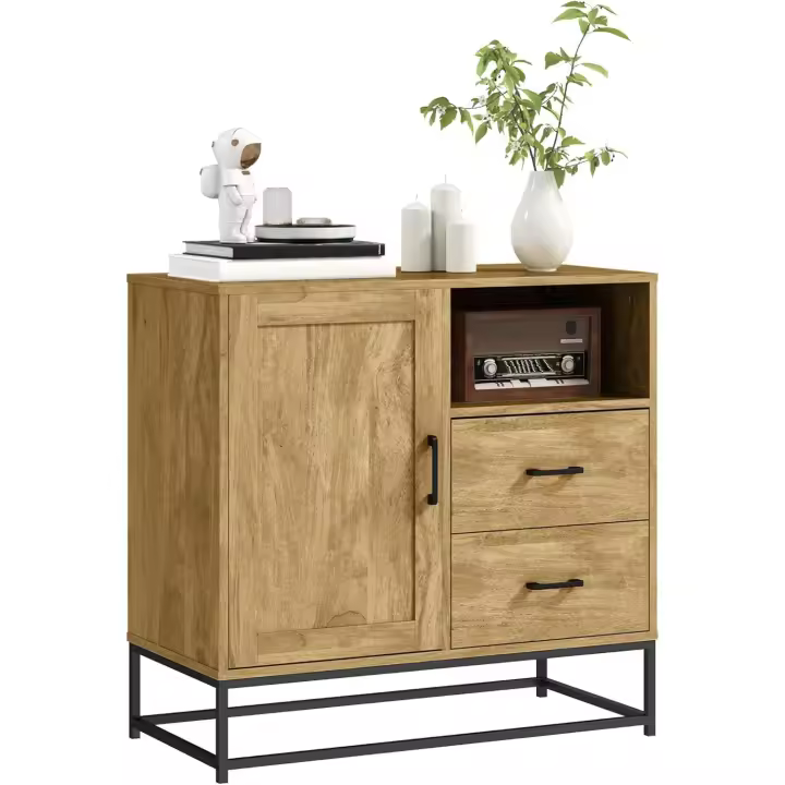 Mueble de Salón Ajustable Estante Abierto con Base de Metal Ideal para Sala de Estar, Cocina, Comedor 80x40x78 cm Marrón - 1