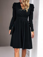 Vestido elegante de manga larga con cuello en V para mujer, ropa de calle de Color sólido, moda de viaje, otoño e invierno, 2023 - details 11
