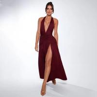 Vestido de noche largo con escote camisola y aberturas laterales pronunciadas con cuello en V, pliegues sin espalda, tejido eam, perfecto para - details 27