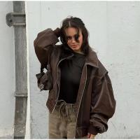 Chaqueta Bomber de Cuero para Mujer Arayas Casuales con Cremallera Chaquetas de Manga Larga Sueltas con Borla Moda 2024 - details 22