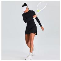 Ropa deportiva de dos piezas para mujer, traje deportivo, falda deportiva, temperamento delgado, cuello alto, top de yoga de manga larga - details 8
