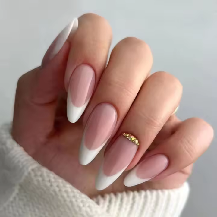 24 piezas de uñas postizas de acrílico largas almendradas con diseño de mariposa negra y flores moradas estilo francés para bricolaje - 1