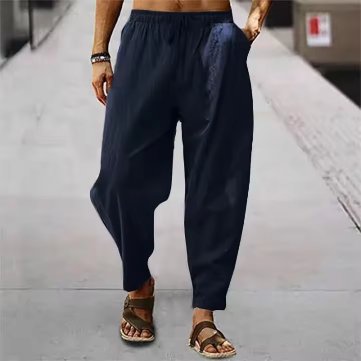 Pantalones de hombre de algodón y lino, novedad de verano, pantalones de Color sólido para hombre, pantalones sueltos informales de talla grande - 1