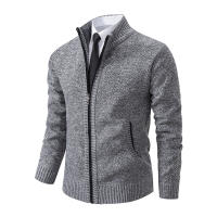 Autumn And Winter New Jersey Men's Casual Sports Coat Solid Color Stand Collar Wweater Grab Fleece Warm Zipper Cardigan - details 23