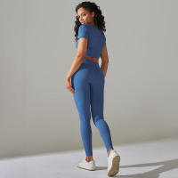 Conjunto de Yoga sin Costuras Leggings de Cintura Alta Top de Manga Corta Top Corto - details 25