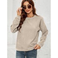 Tops de mujer, sudadera de pana para mujer, jersey de cuello redondo de Color sólido, recién llegado, coreano básico - details 1