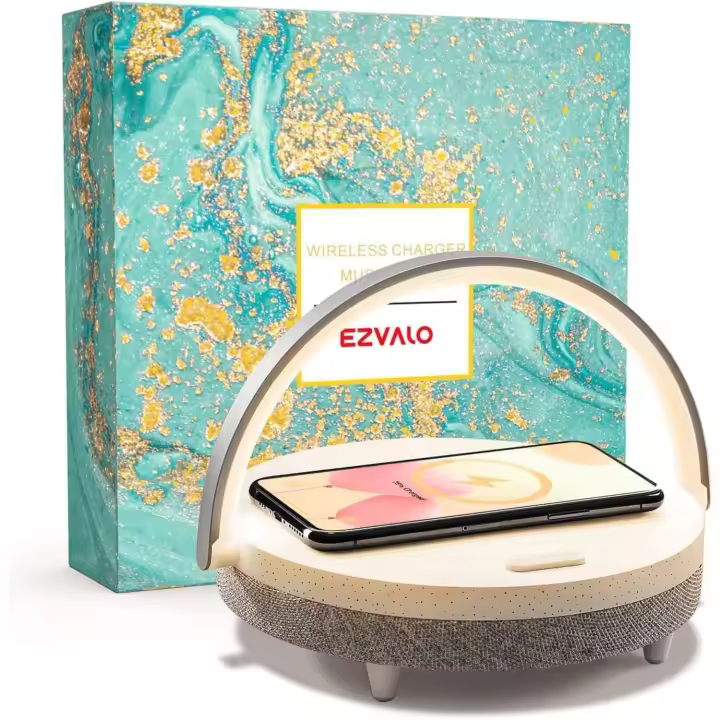 Lámpara Nocturna, Lámpara de Mesa con Carga Inalámbrica Ajustable 3 Modos de Iluminación con Altavoz Bluetooth, Luz Nocturna para Dormitorio Sala, Regalo para San Valentín - 1