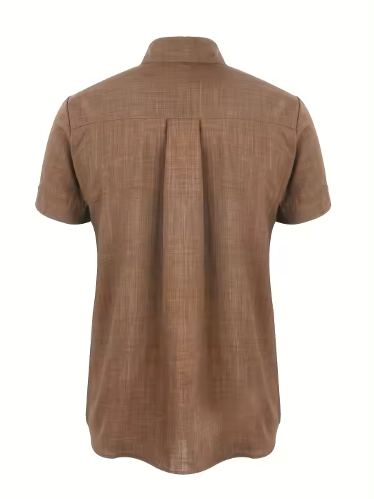 Camisa clásica de manga corta para hombre, camisa informal de Color sólido para vacaciones de verano - 1