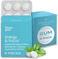 NeuroGum Energy Caffeine Gum (54 comprimidos) Sin azúcar, contiene teanina, cafeína, vitamina B12 B6- Energía de rompecabezas masculina femenina - details 0