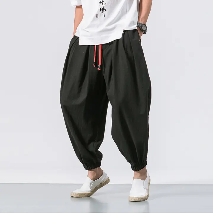 2025 nueva linterna suelta algodón cáñamo apretado hombres ancho Haren pantalones de pierna pequeña - 1