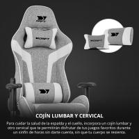 DR90 - Silla Gaming Profesional, Tejido Transpirable, reposabrazos 2D Acolchado, Base Nylon Reforzado, pistón Clase 4, cojín Lumbar y Cervical, Color Gris/Blanco - details 6
