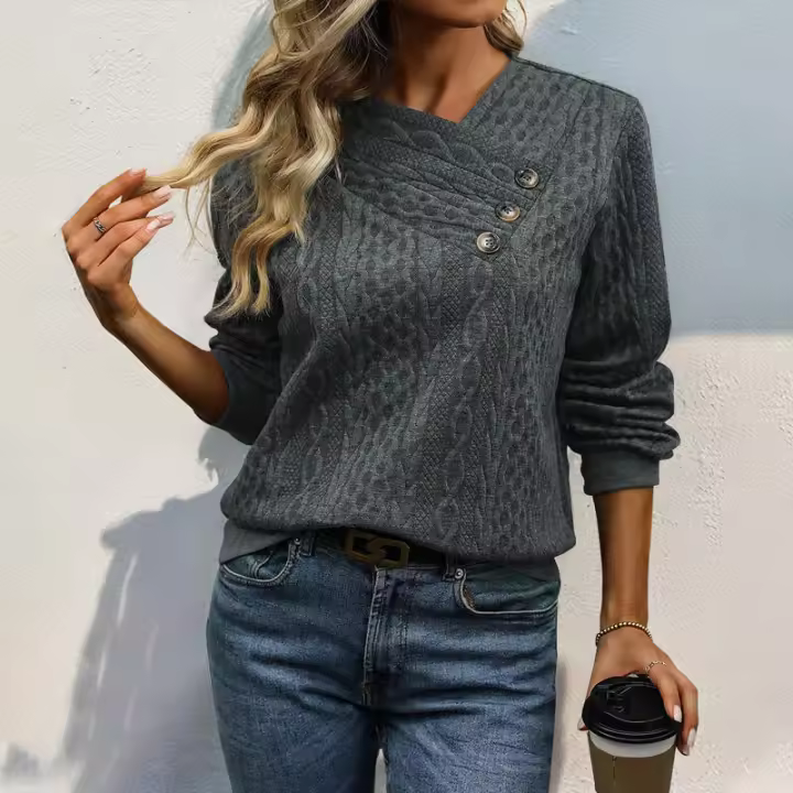 Sudadera de color sólido plisada de manga larga informal para mujer de otoño - 1