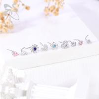 ZS-Piercing de nariz de acero inoxidable en forma de L, Perno de Nariz de cristal CZ brillante, flor, mariposa, forma de corazón, 20G, 1 pieza - details 3