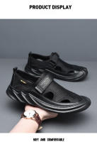 👍 🧡 🤞   Sandalias de hombre de cuero con bolsa de malla, puntera hueca, verano 2025, nuevas, transpirables, para exteriores, informales, zapatos de playa, con agujeros, estilo papá. - details 5