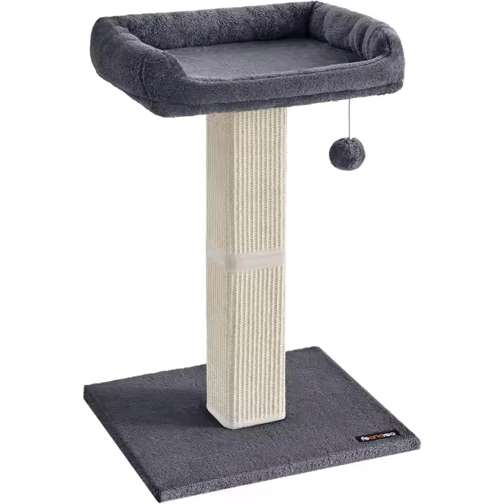FEANDREA Rascador para Gatos, Poste de Rascador con Plataforma de Tela de Felpa de 40 x 30 cm, Árbol para Gatos, Altura de 68 cm, Poste de Sisal, con Pompón, Gris Oscuro PCA022G01 - 1