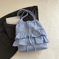 Bolso de hombro de estilo coreano Vintage con hojas de loto, bolso con cordón estampado a la moda, bolso de mano a cuadros bonito, bolsa de almacenamiento - details 9