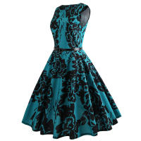Floral print summer women  vintage elegant swing party a line dress - details 2