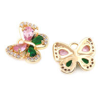 4 Uds. Colgantes de mariposa de latón y circonita de Color dorado de 18K, suministros para hacer joyas, collar, pendientes, accesorios para mujer - details 1