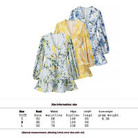 BUNO-Mini vestido estampado de manga acampanada con cuello en V para mujer, vestido plisado de cintura alta, vestido de fiesta de noche de verano, vestido de Club, moda Sexy - details 2