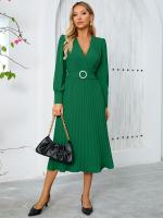 Vestido largo Vintage de manga larga con cuello en V para mujer, ropa de Color liso, primavera y otoño, 2025 - details 16
