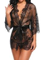 Ropa de dormir erótica transparente con cuello en V, lencería para mujer, Babydoll, disfraz de Tanga, bata tipo kimono, ropa de dormir de encaje, vestido Sexy - details 17