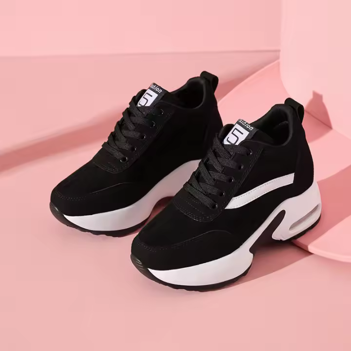 Zapatillas Blancas de Cuero Aumento Interior para Mujeres Tamaño Grande Absorción de Golpes - 1