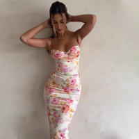 Vestidos de fiesta con estampado Floral y tirantes finos, maxivestido ajustado elegante para invitados de boda y vacaciones - details 3
