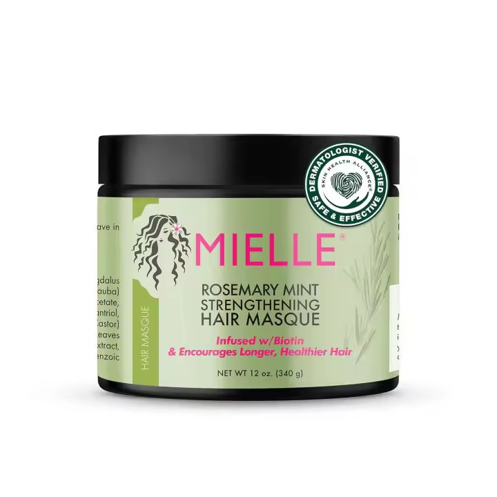 Mielle Organics Mascarilla fortalecedora para el cabello con menta y romero, tratamiento profundo con biotina de aceite esencial, reparación milagrosa para cabello seco, dañado y - 1