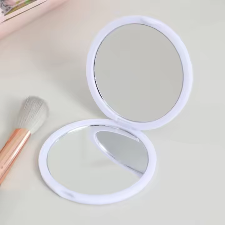 Mini espejo de mano Simple, espejo de maquillaje plegable portátil, espejo de bolsillo de plástico de doble cara para mujer - 1
