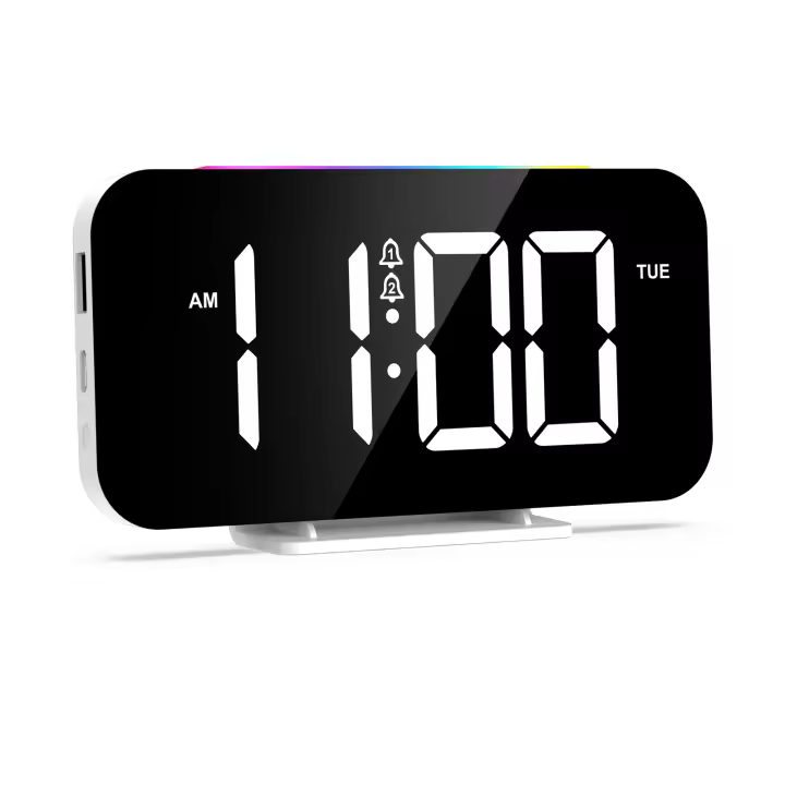 ORIA Reloj Despertador Digital, Reloj de Noche Digital con Modos de luz Nocturna de 10 RGB, Pantalla Grande de 16.8 cm, 5 Luminosidades Ajustables, Alarma Doble, Repetición, Puerto de Carga USB - 1