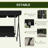 Columpio de Jardín de 3 Plazas Balancín Exterior con Techo Ajustable y Marco de Acero - details 3