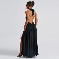 Vestido de noche largo con escote camisola y aberturas laterales pronunciadas con cuello en V, pliegues sin espalda, tejido eam, perfecto para - details 15
