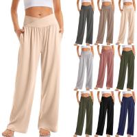 Pantalones De Algodón Y Lino Para Mujer Estilo Casual Cintura Baja De Temporada Todo El Año Pantalones Rectos Caídos De Pierna Ancha Color Sólido De Media Altura - details 0