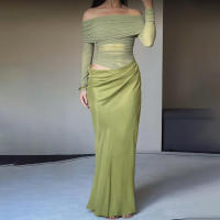 BUNO-vestidos largos con hombros descubiertos, vestido de cena negro con malla transparente, trajes de cumpleaños elegantes y sexys - details 5