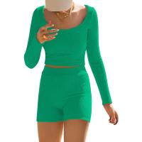 BUNO-Conjunto de ropa de estar por casa para mujer, tops ajustados de manga larga y pantalones cortos de motorista, 2 piezas, verano, 2025 - details 19