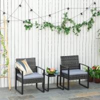Juego de Mesa y Sillas de Jardín al Aire Libre Ratán Negro 3 Piezas 2 Sillones y 1 Mesa de Vidrio - details 10