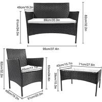 Muebles de jardín de ratán, 4 piezas, muebles de mimbre para patio, 2 sillones, 1 sofá de dos plazas y 1 mesa (negro) - details 7